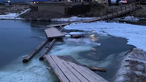 В Иркутской области ледоход разрушил пешеходный мост через реку Лена